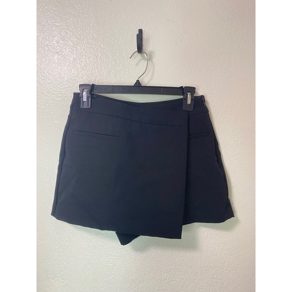Zara Womens Black Asymmetric Wrap Skort High Waisted Side Zip Size Small S